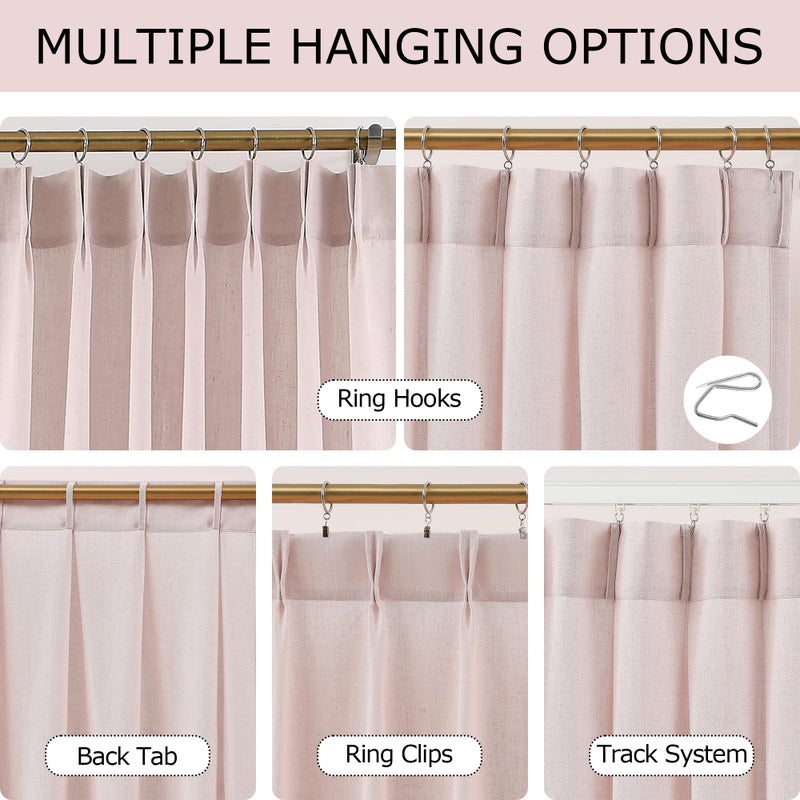 Vision Home Soft Pink Pinch Pleated Semi Sheer Curtains Textured Linen Blended Light Filtering Window Curtains 95 inch for Living Room Bedroom Pinch Pleat Drapes with Hooks 2 Panels 40"" Wx95 L - Image 3